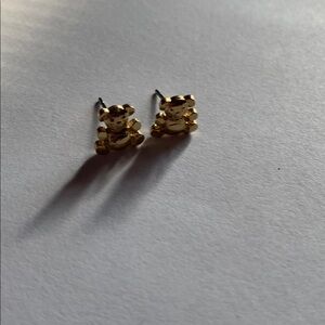 Gold tone mini teddy bear stainless steel post pierced Earrings